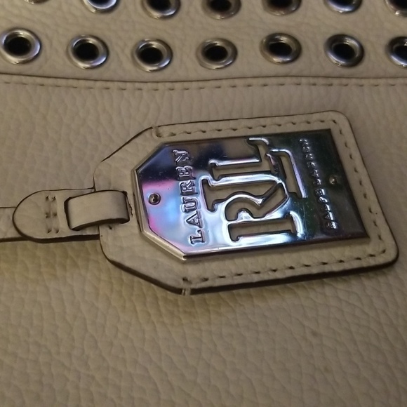 Women's Lauren Ralph Lauren Satchel Handbag; White with Grommets  21x13 - Picture 3 of 12